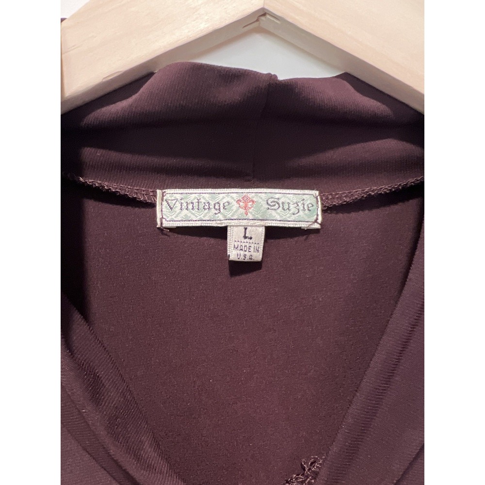 Vintage Suzie Shirt Short Sleeve Front Tie Stretch Size Large - Picture 3 of 4